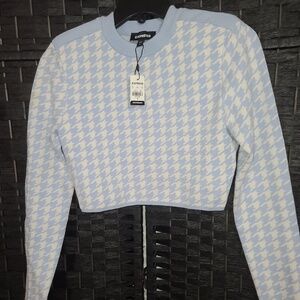 Express Houndstooth Strong Shoulder Cropped Sweater size M NWT